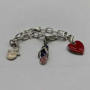 Sterling Silver 925 Charm Bracelet With 3 Lillian Vernon Charms, Lobster Clasp
